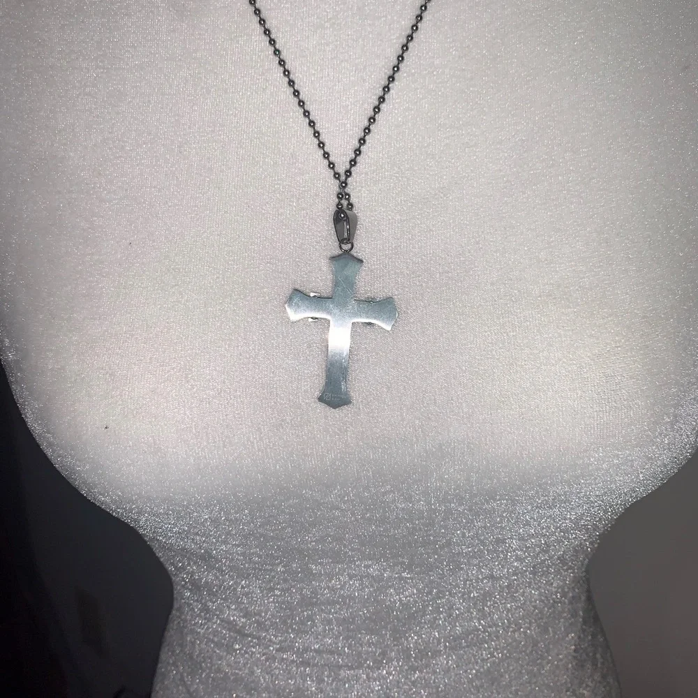 Stainless Steel Two-Tone Cross Pendant Necklace